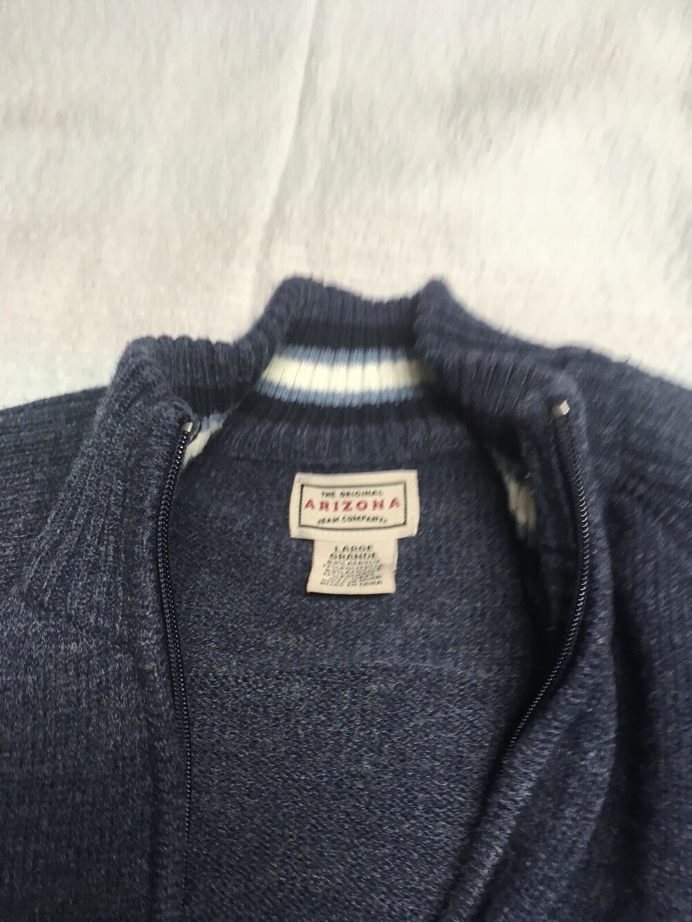 Arizona Men's Size Large Zippered Cardigan Sweater Blue